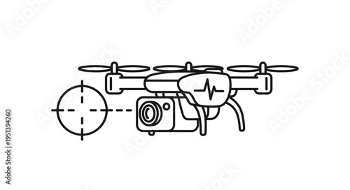Modern Drone with Camera and Heartbeat Symbol Icon.