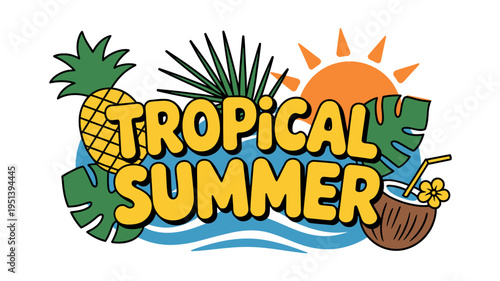 Tropical summer vacation concept with pineapple and coconut drink