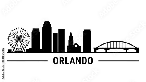 Orlando city skyline with ferris wheel and bridge  travel and tourism icon