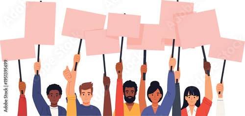 Diverse People Holding Protest Signs