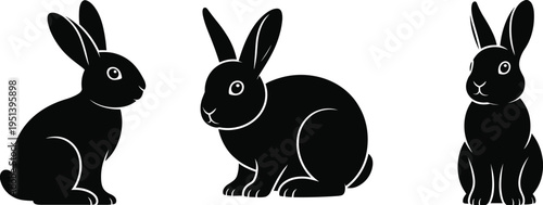 Cute Rabbit Silhouette Set with Detailed Bunny Shapes in Different Poses Vector Illustration Collection
