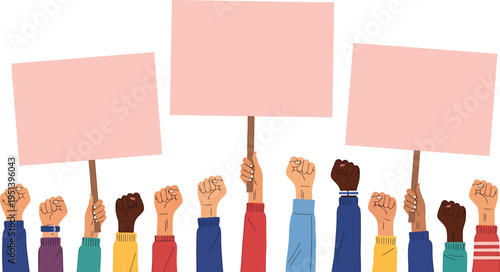 Diverse People Holding Blank Protest Signs