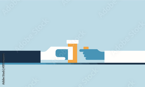 Minimalist vector of pharmacist dispensing prescription medication
