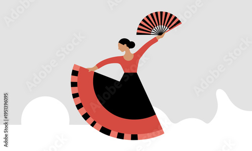 Minimalist Flat Vector Illustration of Spanish Flamenco Dancer