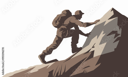 Man Climbing Mountain Vector Illustration for Success Concept