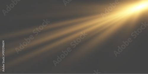 Diagonal golden spotlight beam with radiant rays on dark background