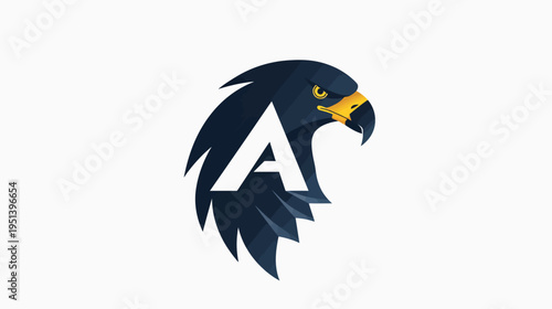 Abstract illustration of a stylized eagle head with letter a symbol on white