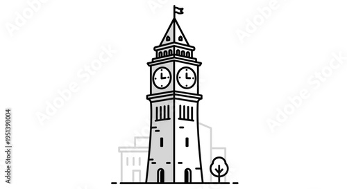 Clock tower with flag on top.