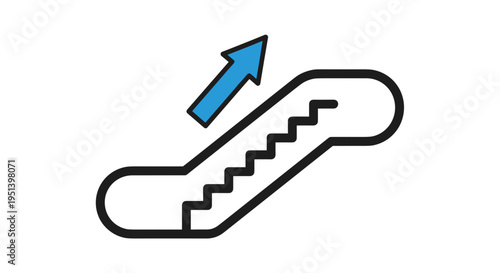 Escalator with upward pointing blue arrow.