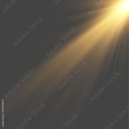 Golden sunlight rays through window on dark background