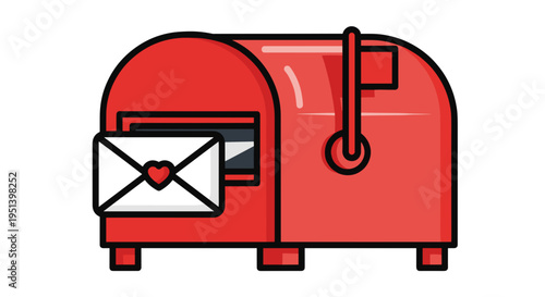 Red mailbox with envelope inside slot.