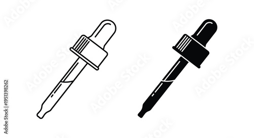 Two dropper bottles one outlined and one solid black silhouette