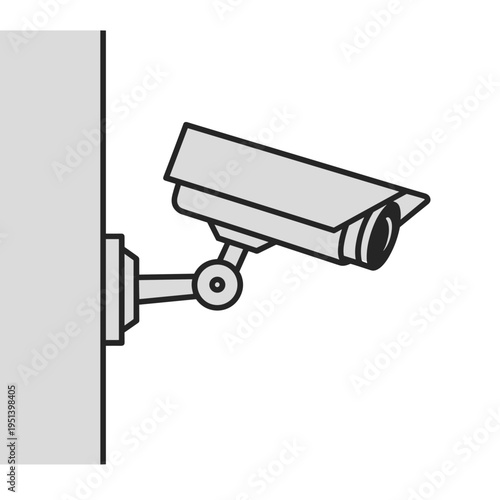 Security camera on a wall mount.