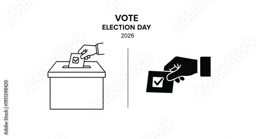 Voting process illustration with a hand marking a ballot silhouette