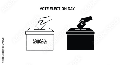Voting process depicted with hands dropping ballots into boxes silhouette