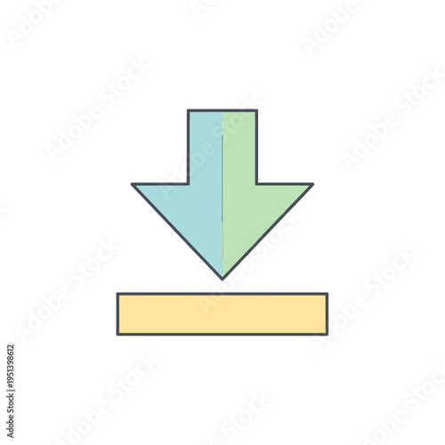 A simple flat design icon depicting a download symbol with a downward-pointing arrow and a horizontal bar, rendered in soft pastel colors.