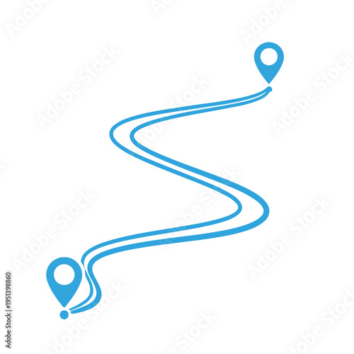 Blue Winding Path with Map Pins.