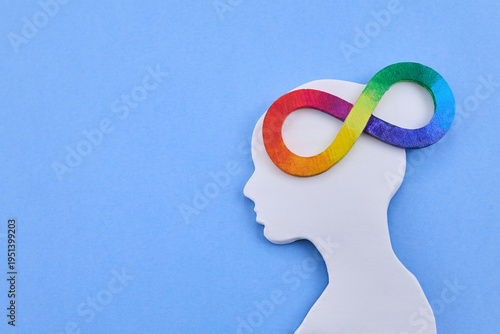 Neurodiversity concept showing rainbow infinity symbol in head