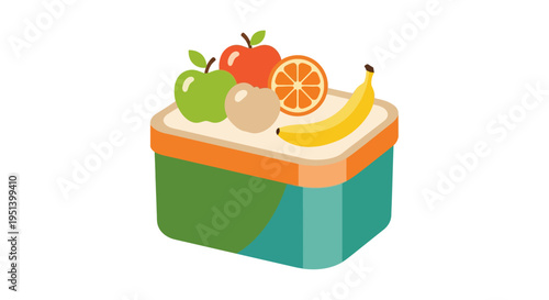 Colorful Fruits In Compact Lunchbox Assortment. Vector Illustrations. EPS Editable