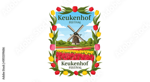 Keukenhof Festival Crest Logo Emblem Emblem Artwork. Vector Illustrations. EPS Editable