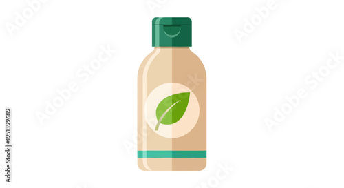 Natural Leaf Bottle With Green Cap. Vector Illustrations. EPS Editable