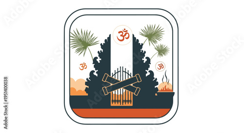 Buddhist Temple Gate with Om Symbol.