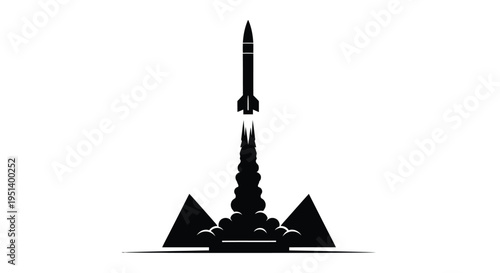 Rocket launching from a pad with fiery exhaust a dramatic silhouette