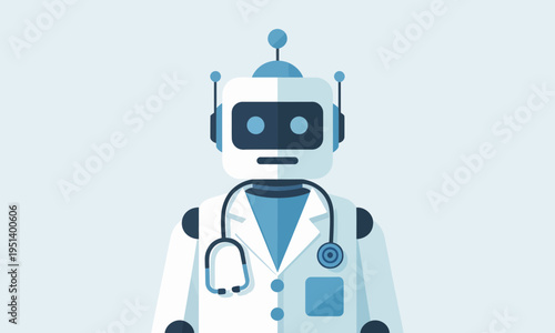 AI Robot Doctor with Stethoscope and Lab Coat Healthcare Concept