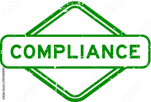 Grunge green compliance word rubber seal stamp on white background