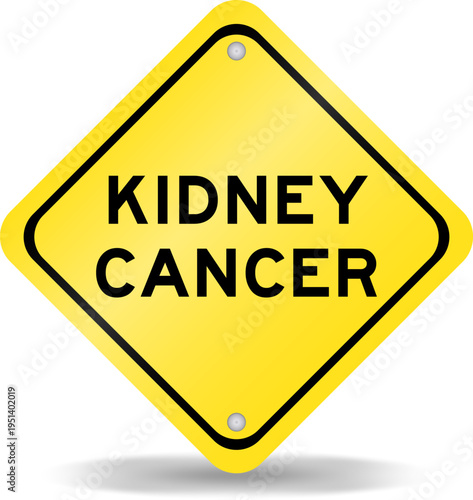 Yellow color transportation sign with word kidney cancer cancer on white background