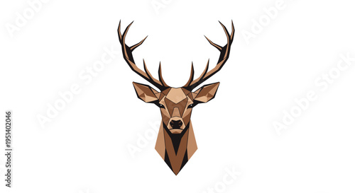 Deer head with large antlers facing.