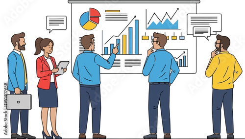 Business professionals analyzing charts data strategy corporate meeting presentation discussion