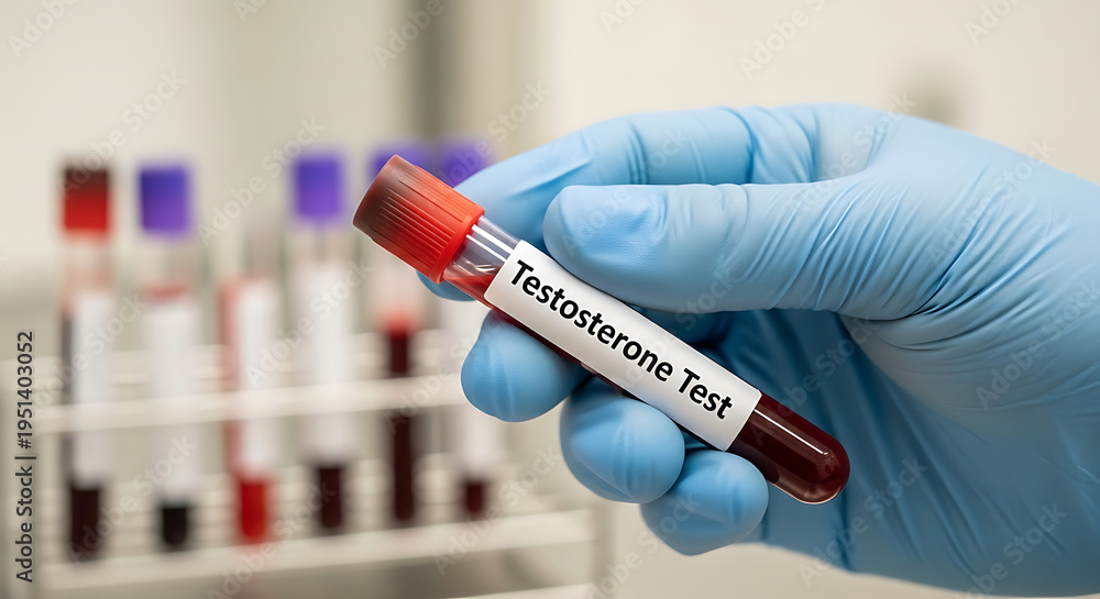 Naklejka premium Testosterone Blood Test Medical Sample Collection for Hormone Level Analysis
