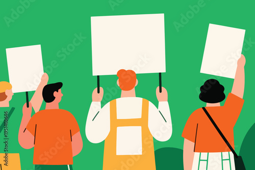 Illustration Of Several People Demonstrating Using Posters Vector Design Template