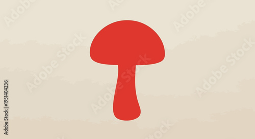 Red Mushroom Silhouette on Cream Background