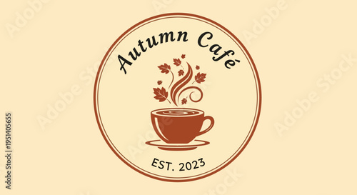 Autumn Cafe Logo with Coffee Cup and Maple Leaves