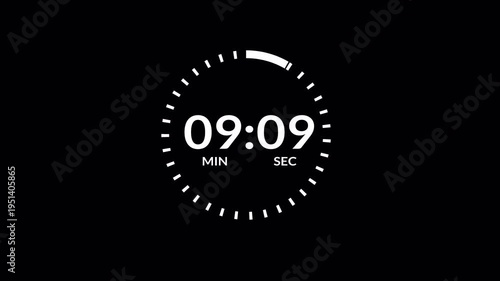 Ten minutes countdown timer in one minute, 10 minute timer countdown animation,  10 minute countdown on a transparent background.