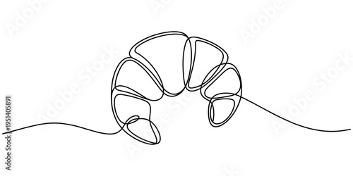 Croissant continuous one line drawing minimalist style isolate outline vector illustration design