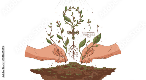 Hands Planting Seedling in Soil Together.