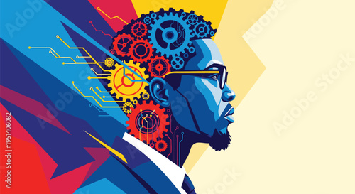 Man with Gears in Mind Illustration.