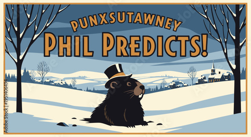 Groundhog Punxsutawney Phil Winter Prediction Scene.