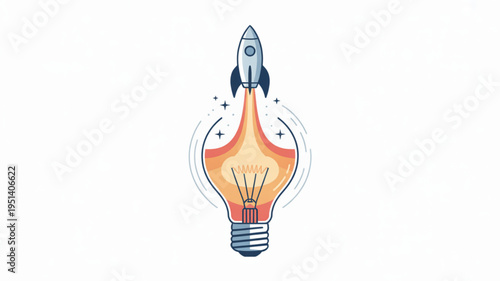 Rocket launching from a light bulb symbolizing innovation and new ideas a bright concept for business and technology vector illustration