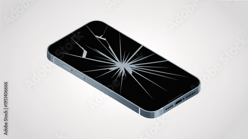 Smartphone with cracked screen representing damage and repair needs isolated on a light background for concept use