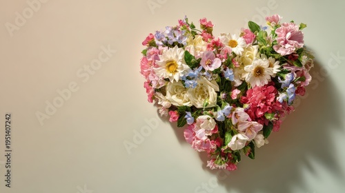 Romantic heart-shaped floral arrangement, colorful spring flowers on beige surface, love and wedding decor still life isolated PNG with Transparent Background