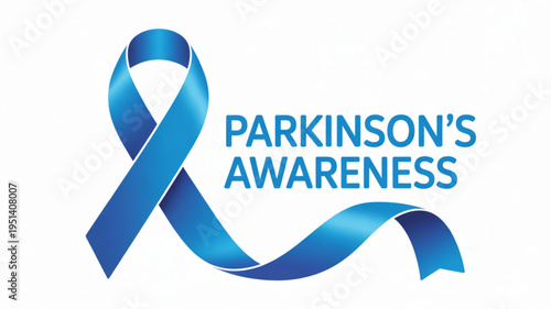Blue ribbon for Parkinsons awareness symbol of support and hope isolated on white background for medical campaigns