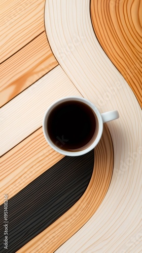 Vertical Father's Day background featuring coffee mug on minimalist wooden background, suitable for social media greetings post