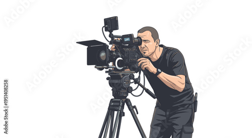 Cameraman filming with professional camera equipment.