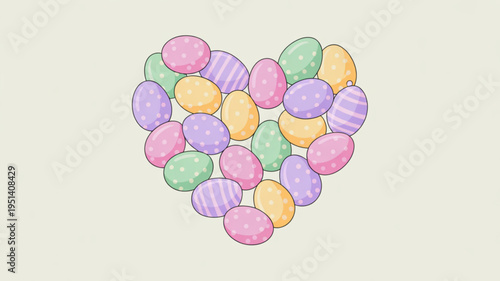 Heart shape made of colorful Easter eggs pastel colors and simple patterns perfect for spring holiday design and celebration themes