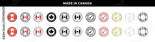 Made in Canada icon set with Canadian flag