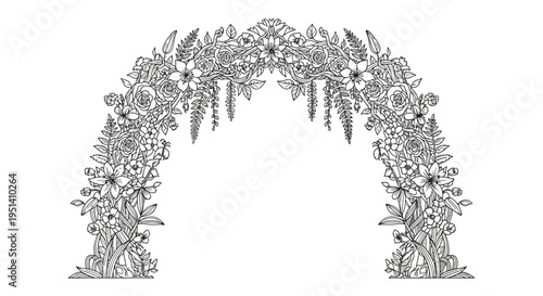 Floral Archway Black and White Line Art Wedding Decoration Element